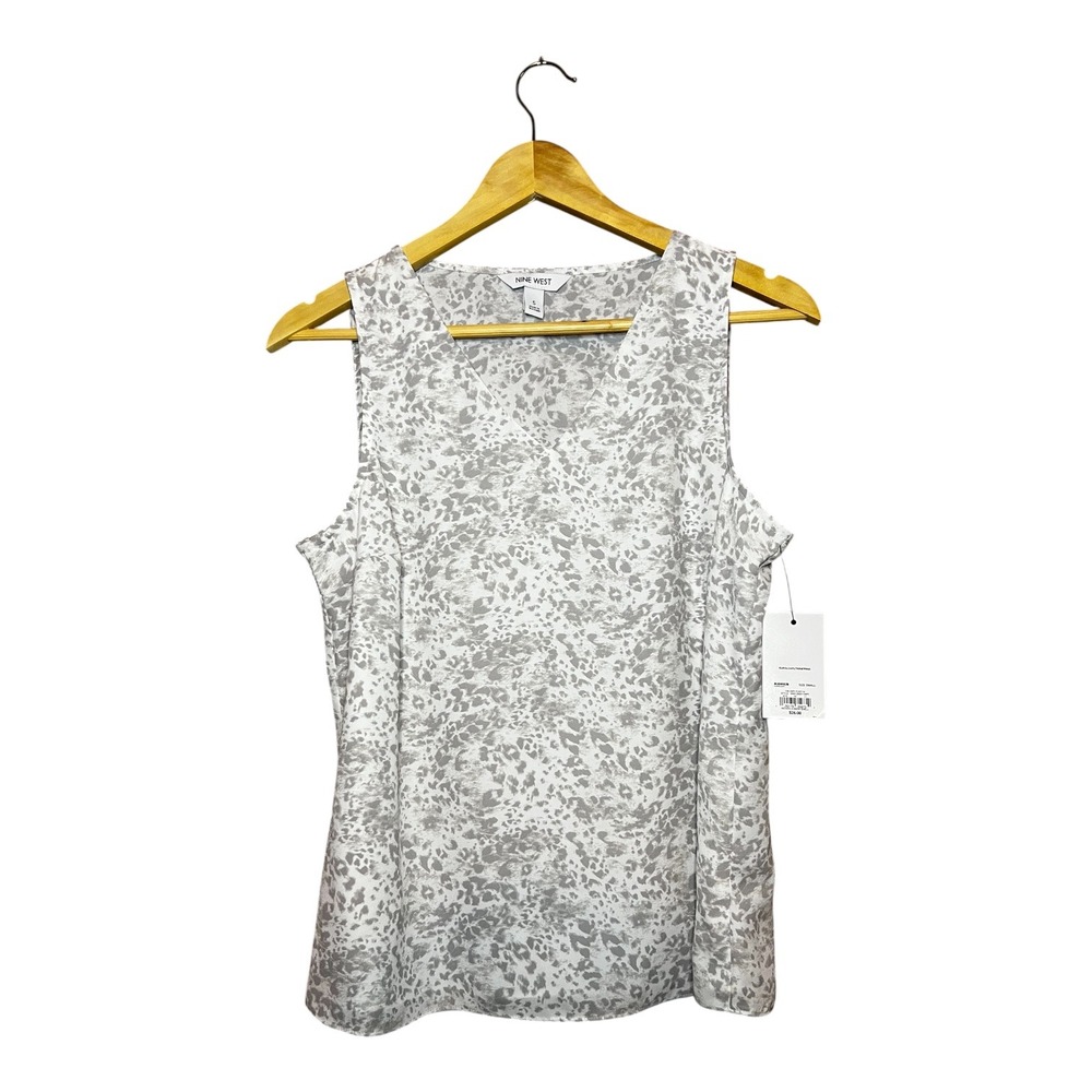 Nine West Womens Grey White Abstract Animal Print Woven V-Neck Shell WW13W211RP7